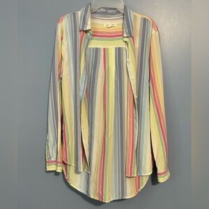 beachlunchlounge Striped Button-Down Shirt in Pastel Multicolor